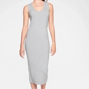 Athleta Ribbed Midi Dress Sweater Merino Wool Blend Grey Heather River Size LT